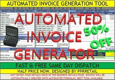 Simple Auto Invoice Maker Microsoft Excel Quote Invoice Receipt • £1.79