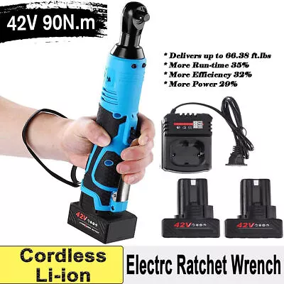 42V Electric Cordless Ratchet 3/8 Right Angle Wrench Impact Power Tool 2 Battery • $51.59