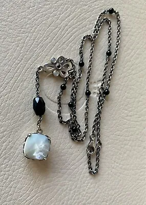 Authentic Retired Pandora  Sincerity  Sterling Y Necklace With Onyx & MOP Drop • £150