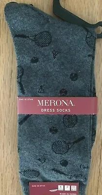 Brand New Merona Tennis Design Dress Socks Gray/Black Shoe Sizes 6-12 • $8.99