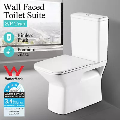 Gloss White Wall Faced Rimless Ceramic Toilet Suite S P Trap Hygiene Glaze WELS • $399