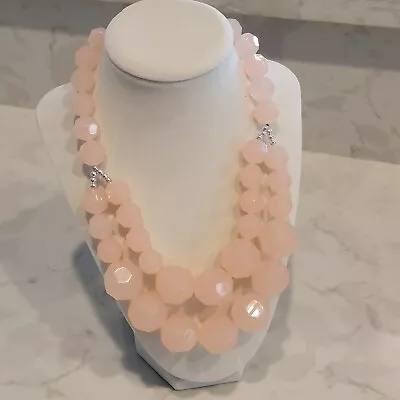 H & M Bubble Gum Pink Double Strand Necklace Large Faceted Acrylic Beads • $10