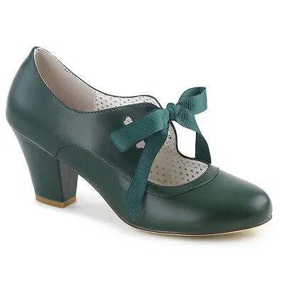 Green Vintage Historical 1930s 1940s Retro Swing Dance WW 2 Heels Womans Shoes • $59.95