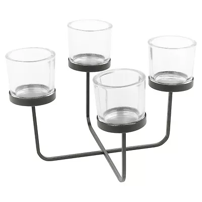 £12.99 • Buy Votive Dinner 4 Arm Stemmed Black Metal Candle Tea Light Holder Candelabra