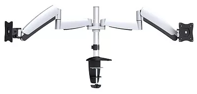 $98.99 • Buy DUAL ARM LCD MONITOR DESK MOUNT BRACKET ARTICULATING UP DOWN IN OUT TILT Silver
