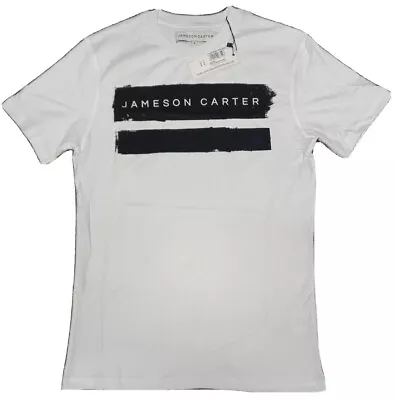 Jameson Carter Mens White T-shirt Tee Black Centre Paint Stripe Logo 100%Cotton! • £14.99