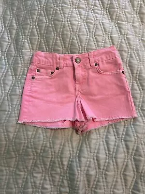 Girls Mini Boden Denim Shorts Size 7 Pink Adjustable Waist • $12