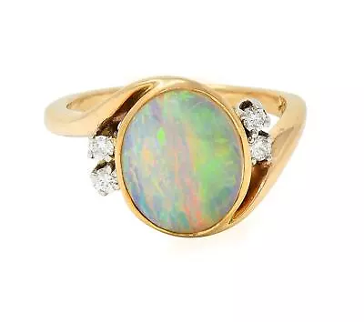 Vintage Opal Cabochon Diamond Platinum 14 Karat Yellow Gold Bypass Ring • $1875