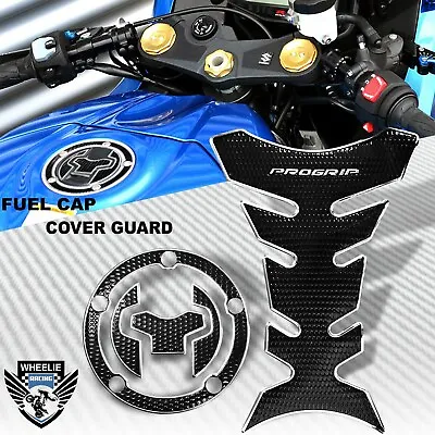 Chrome Silver&black Pro Grip Tank Pad+gas Cap Cover Kit 17-19 Gsxr/gsxs 750/1000 • £29.72