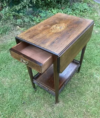 Antique Inlaid Mahogany Oriental Carved Drop Leaf Spin Top Side Table • £85