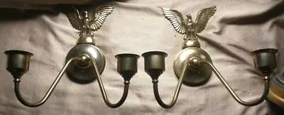Old Vintage Pair Of Two Wall Sconces Brass Metal Set Traditional American Eagles • $131.25