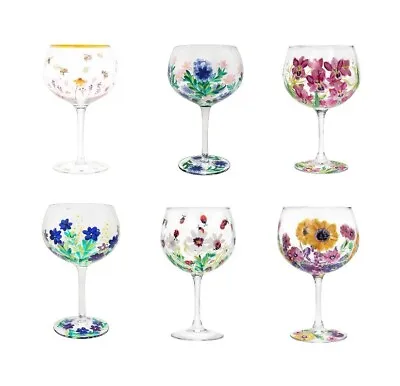 Gin Glasses Cocktail Balloon Glass Hand Painted Flower Bees Ladybird Boxed • £12.99