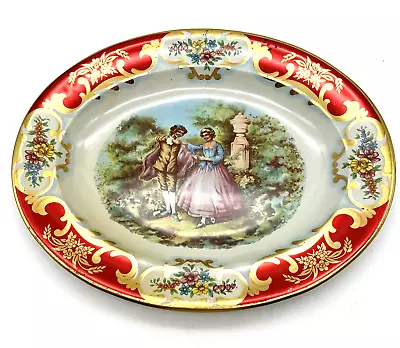 VTG DAHER #11101 Tin Oval Wall Plate/Tray Made-England COURTING COUPLE 13 X 10” • $11.95