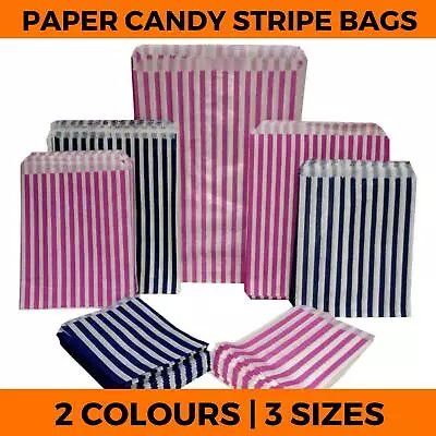 Candy Stripe Paper Bags - Favour Sweets Gift Shop Party  - Small Medium Large • £24.43