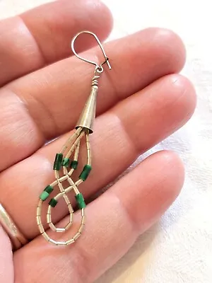 SINGLE (1 ONLY) Liquid Silver & Malachite Native American Drop Earring • £16