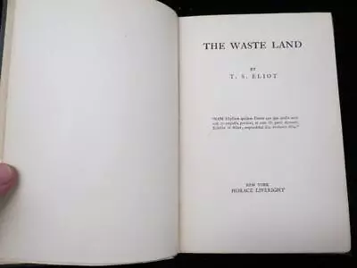1930 TS Eliot The Waste Land 1st ED 4th Printing Hardcover • $13.50