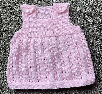 Hand Knitted Pinafore Dress Age 0-3 Months Pink Sparkle. • £12.50