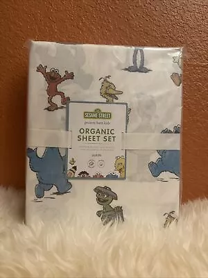 Pottery Barn Kids QUEEN Sesame Street Sheet Set Elmo 100% Organic Cotton NWT • $111.96