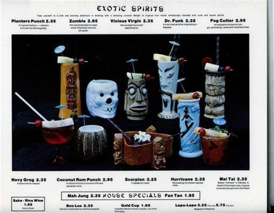 $298 • Buy Chao's Menu S Harbor Blvd Anaheim California Color TIKI Mugs Photo