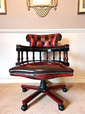 A Beautifully Finished Vintage Ox-Blood Chesterfield Buttoned Captains Chair • £385