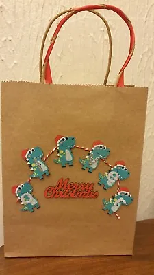 Personalised Medium Wooden Dinosaur Character Brown Paper Gift Bag • £2.50