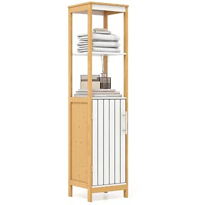 Bamboo Floor Storage Cabinet Narrow Freestanding Storage Cabinet Stand With Door • £36.95