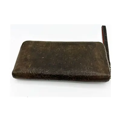 Will Leather Imogen Checkbook Clutch Brown Zip Around Wristlet • $35
