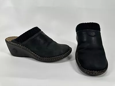 UGG Gael Cuff Womens Size 9 Black Knit Wedge Slip On 3085 Fleece Lined Clogs • $29.99