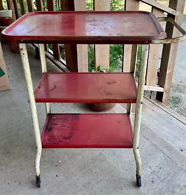 $199.99 • Buy Vintage Mid Century Modern Mcm  Red Cosco Bar Tea Kitchen Rolling Handle