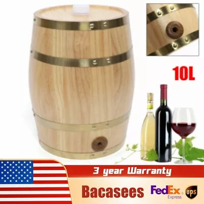 10L Oak Barrel Cask Wooden Storage Wine Brandy Whiskey Beer Dispenser Keg New • $57