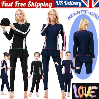 Women Kids Muslim Islamic Swimsuit Modest Burkini Full Cover Swimming Costume UK • £19.99