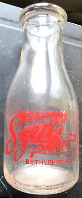 Vintage 1949 Szep's Dairy Bethlehem Pa. Red Acl 1 Pint Milk Bottle Used • $6.75
