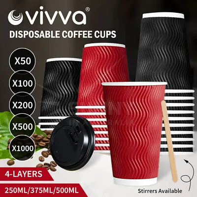 Vivva Disposable Coffee Cups Including Lids Healthy Paper Takeaway 8OZ/12OZ/16OZ • $25.99