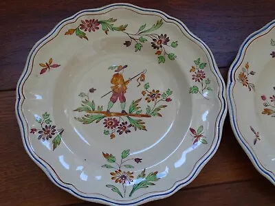 TWO VINTAGE SOUP PLATE FRENCH FAIENCE Longchamp Moustiers  1024  CIRCA 1920s' • $60