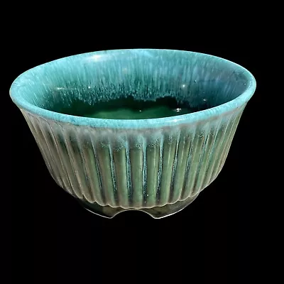 Vintage Hull USA Pottery Planter Dark Green F10 6.5  Round Ribbed Glazed Bowl • $17.99