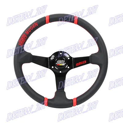 13.5  MUGEN Racing Red Stitching Leather 3.5  Deep Dish Sport Steering Wheel New • $71.58