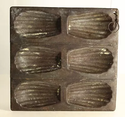 = 19th C. French Madeleines (Traditional Cakes) Baking Tin Mold Tray W. 6 Nests • £33.78