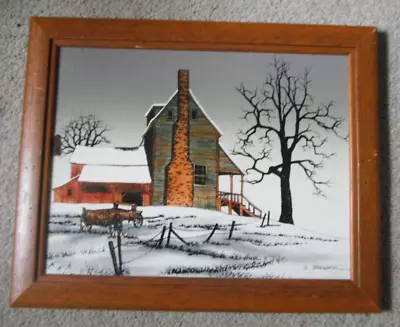 Signed H Hargrove Framed Serigraph Oil Painting Canvas Barn House Wagon 12 X 16 • $25