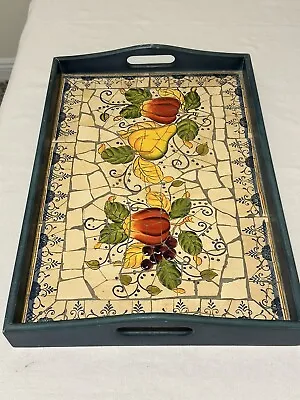 Vintage Wooden & Ceramic Tile Mosaic Inlay Bed Serving Tray Farmhouse Chic • $29.99