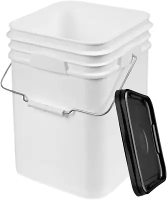 4 Gallon White Square Food Grade Bucket Pail With Lid BPA Free- Made In USA • $46.04