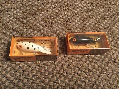 VINTAGE RARE BOMBER #302 FISHING LURE BLACK With Box Papers 308 White Black Dots • $25.50