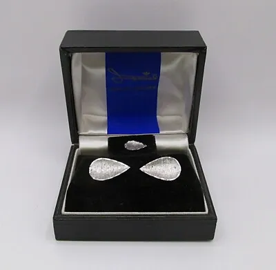 Vintage JML Imperial Sterling Silver TEARDROP Cufflink & Tie Tack Set In Box • $18.95