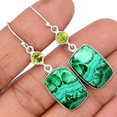 Natural Malachite - Morocco & Peridot 925 Silver Earrings Jewelry CE20273 • $16.99