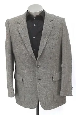 Mens Gray VINTAGE HERRINGBONE TWEED Blazer Jacket Sport Suit Coat Wool Slim 42 R • $59.99