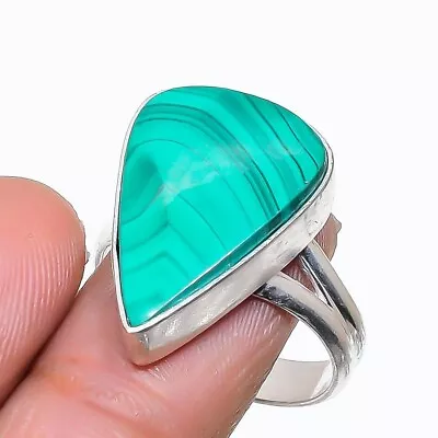 Green Malachite Gemstone Handmade 925 Sterling Silver Jewelry Ring Size 8.5 (US) • $10.99