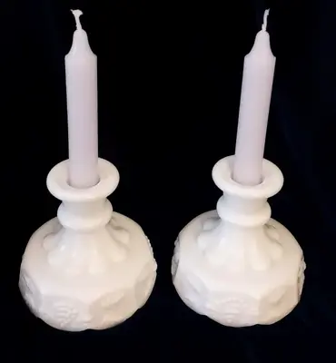 Westmoreland Candle Holders Lot Of 2 Vintage Milk Glass Candlesticks Cottagecore • $17.49