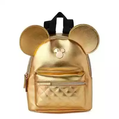 DISNEY MICKEY MOUSE Women’s Mini Backpack In Gold W/ Zip Closure & Handle - NEW! • $20.07