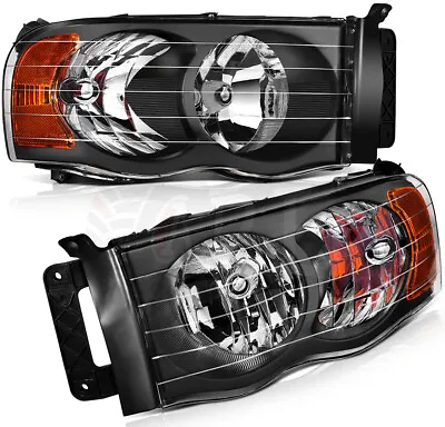 Fits 2002-2005 Dodge Ram 1500 2500 3500 Black Headlights Replacement Lamps Pair • $57.59