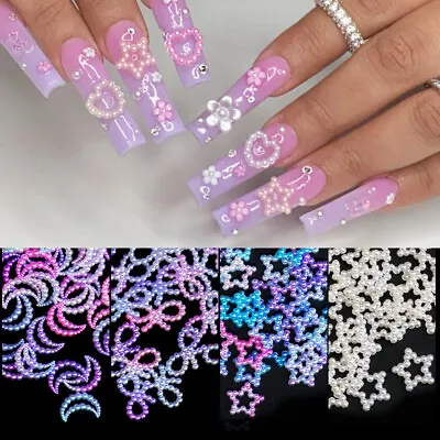 Gradient Hollow Pearl 3D Nail Studs Decoration Nail Art Jewelry Manicure Tools • $1.59