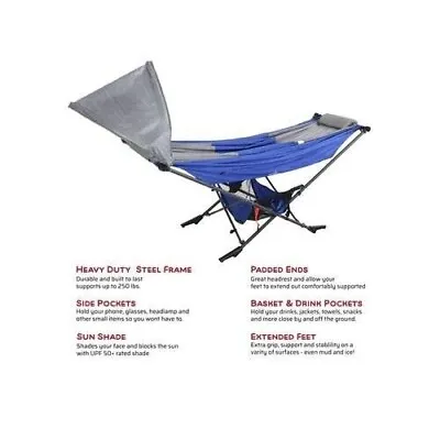 New MOCK ONE Compact Freestanding Hammock  Blue/Gray With Sun Shade • $79